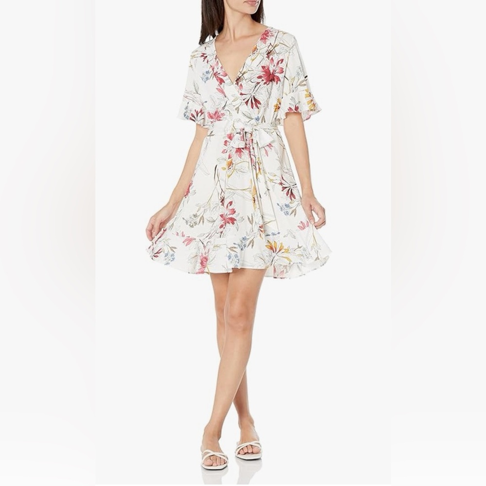 BCBGMAXAZRIA Fit and Flare Ruffle Tie Belt Mini Wrap Dress S NWT (small pin mark